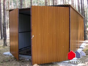Garaż 3x5 z blachy imitującej drewno ZŁOTY DĄB