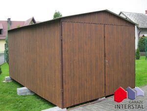 Garaż 3x5 z blachy imitującej drewno ORZECH dwuspadowy
