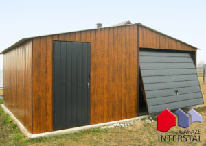 garaż blaszany 5x6 orzech z grafitową bramą